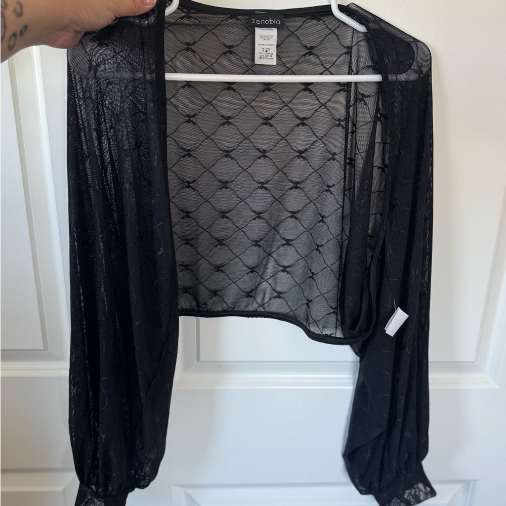 Zenobia bow lace Sheer Black Cover-Up cardigan